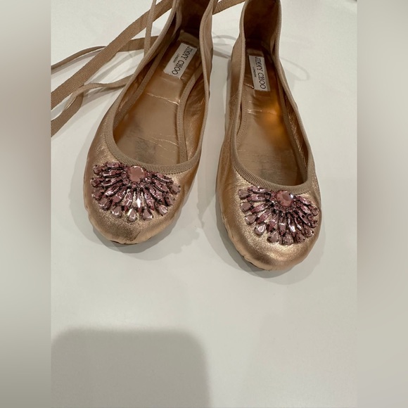 Jimmy Choo Flats  Rose Gold Leather with Crystal Shoes